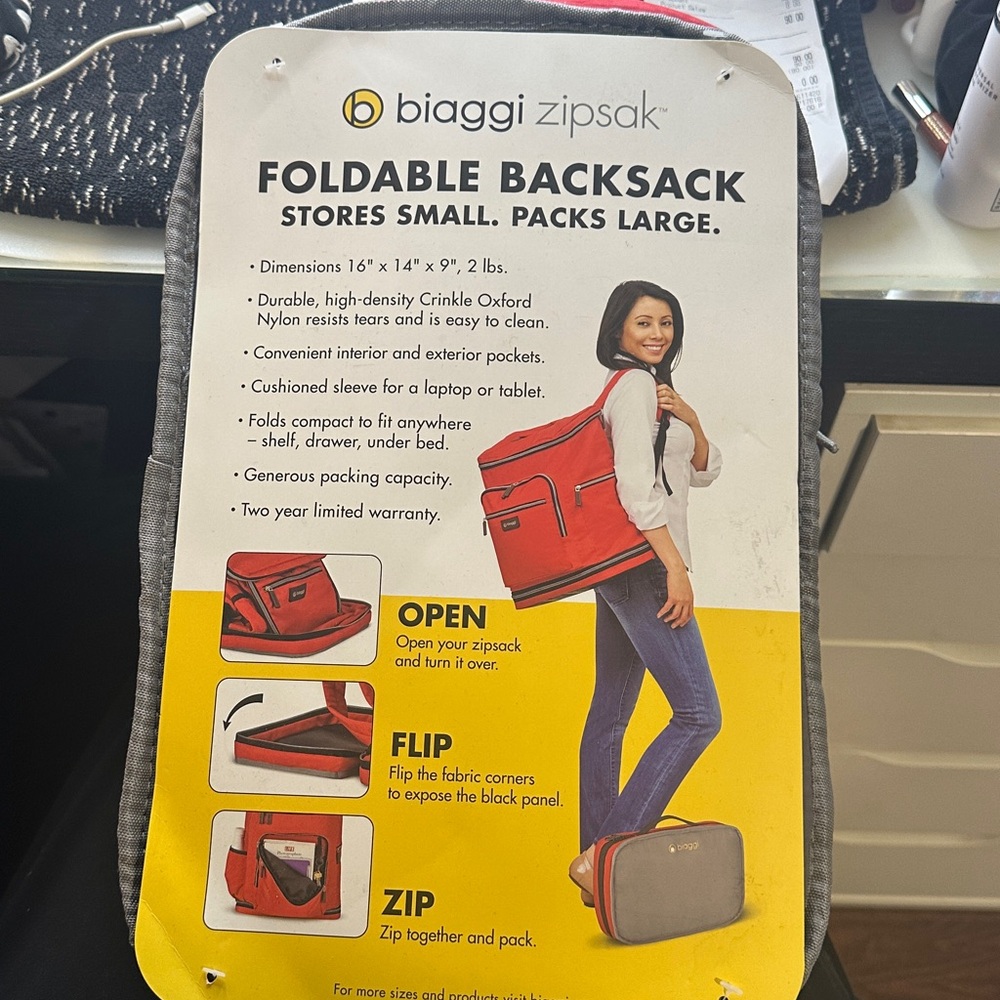 Biaggi Zipsak Foldable Red Backpack